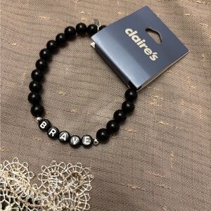 Claire's Black and White 'BRAVE' Beaded Bracelet